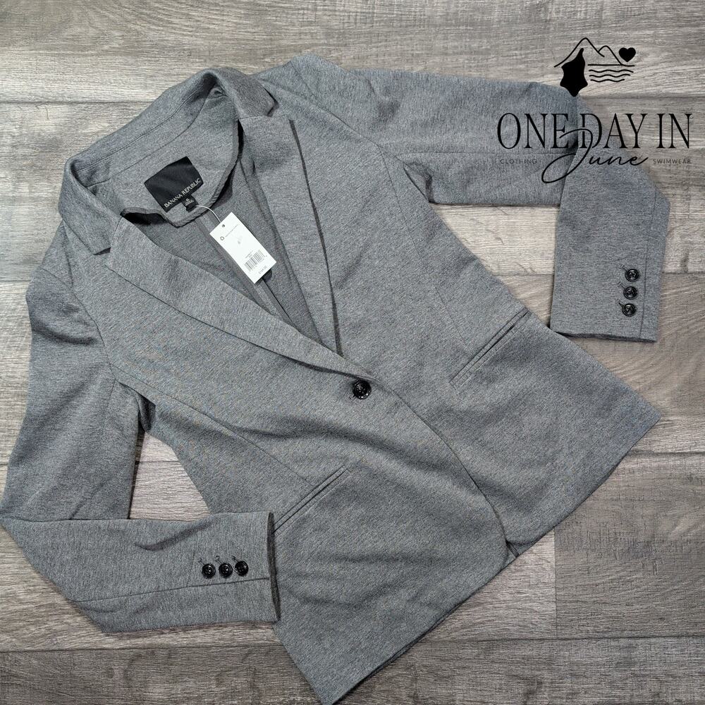 Banana Republic Single Button Blazer Gray Tailored Career Jacket NWT Size 6